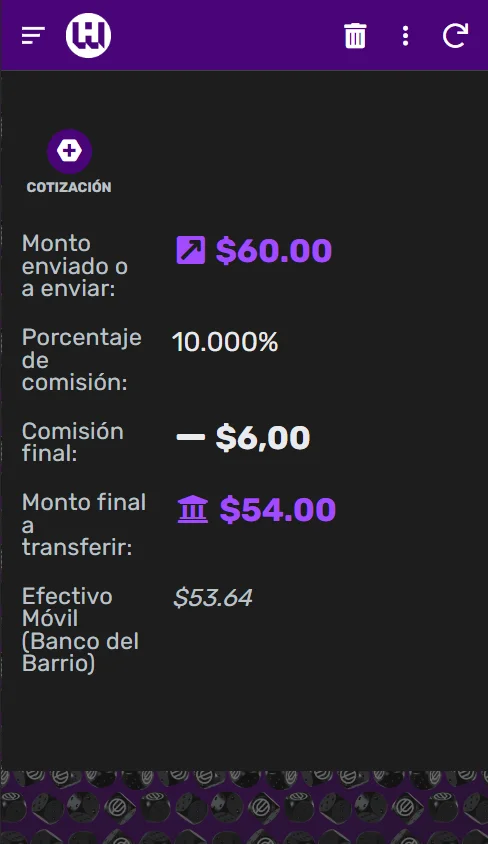 Resultado anterior de cotización mostrado en AppSheet.