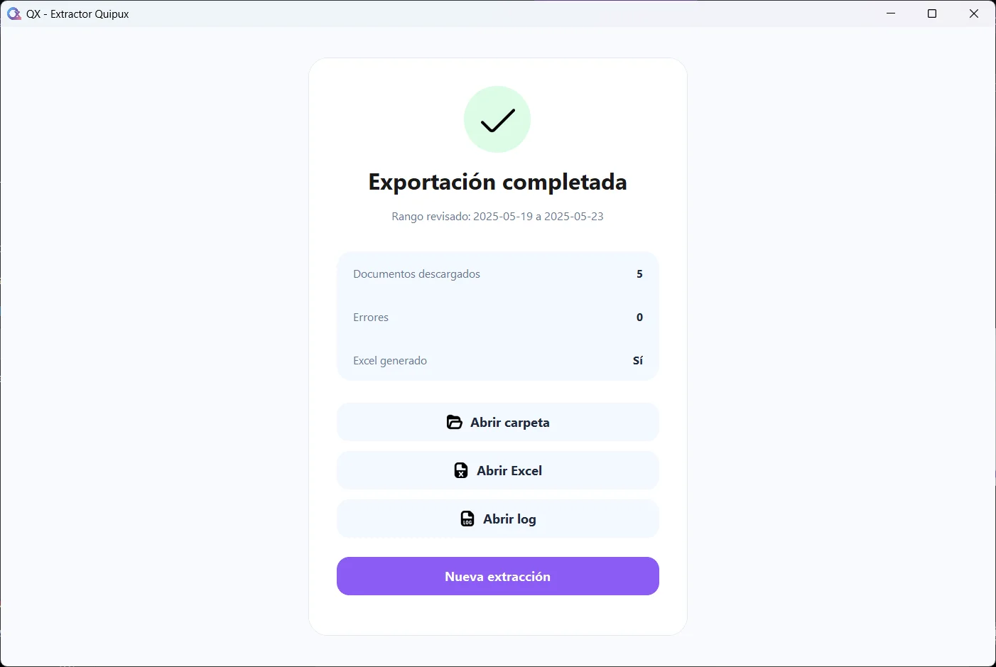 Resumen final de QX - Extractor Quipux